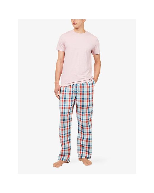 Derek Rose Blue Barker Check Cotton Lounge Trousers for men