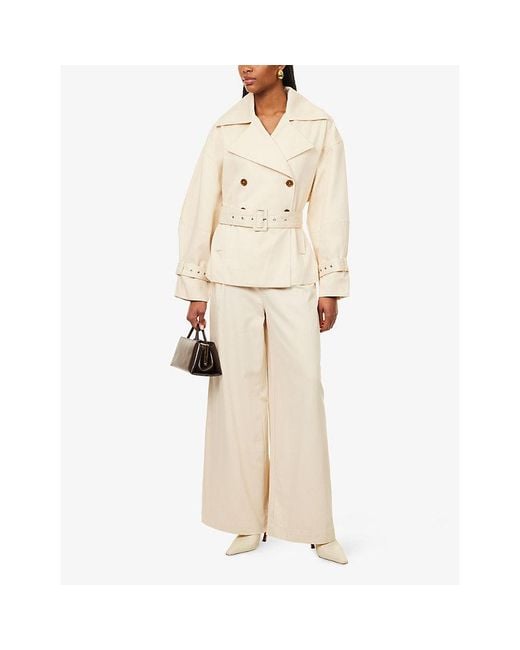 Odd Muse Natural High-Rise Wide-Leg Cotton-Blend Trousers