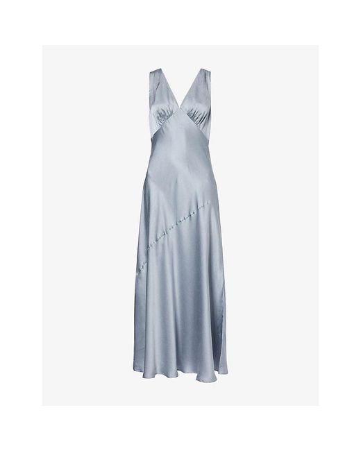 Dissh Blue Mila V-Neck Silk Midi Dress