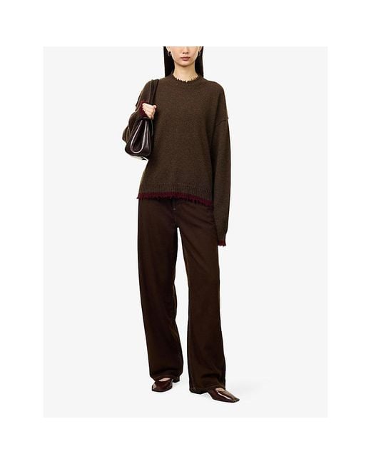 Uma Wang Brown Phyllis Straight-Leg Wool-Blend Trousers
