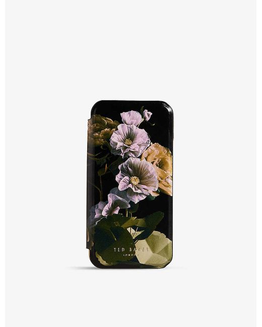 Ted Baker Black Gladias Floral-print Mirrored Iphone 12 And 12 Pro Phone Case