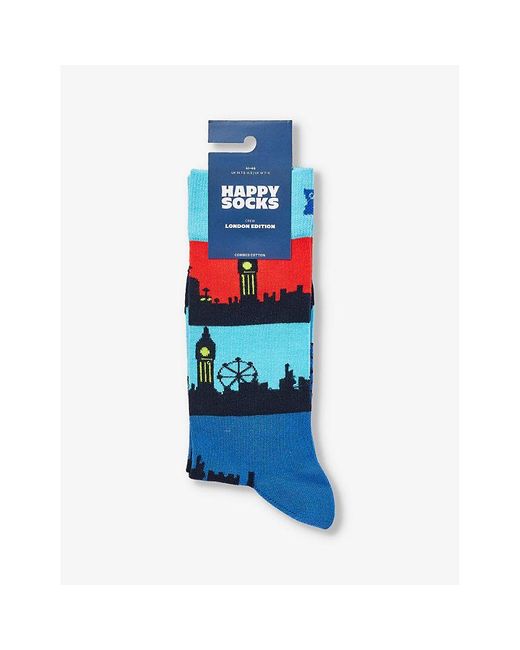 Happy Socks Blue London Edition Skyline Stretch Cotton-blend Socks for men