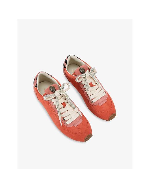 Kurt Geiger Red Islington Eagle-Embellished Suede Trainers