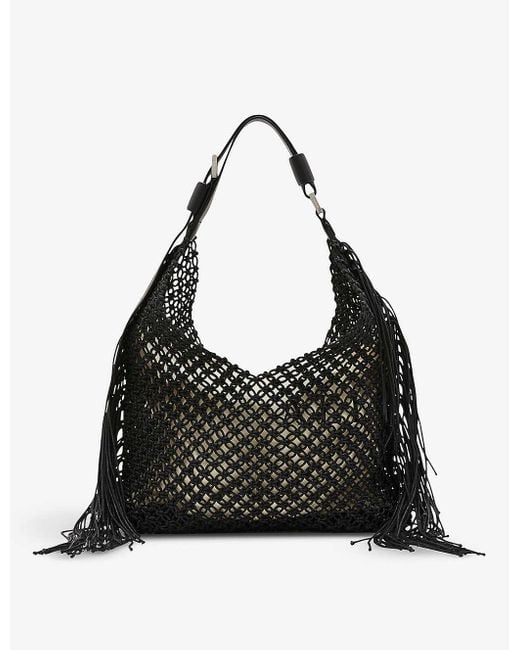AllSaints Black Sabine Crochet-knit Shoulder Bag