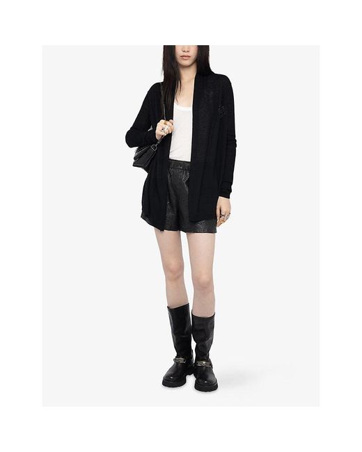 Zadig & Voltaire Black Robyn Rhinestone-Embellished Cashmere Cardigan