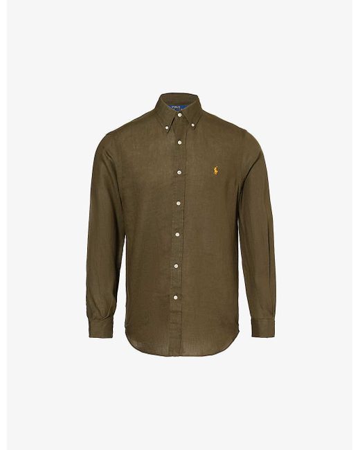 Polo Ralph Lauren Green Logo-embroidered Custom-fit Linen Shirt for men