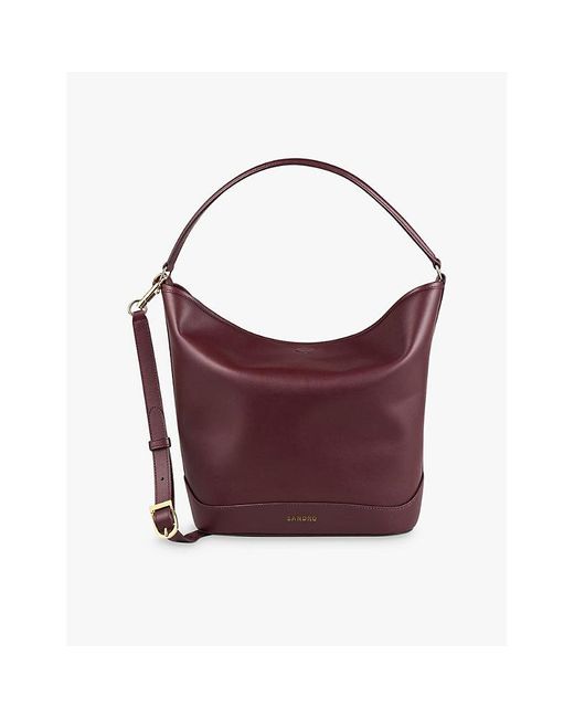 Sandro Purple Removable-Strap Slouchy Leather Shoulder Bag
