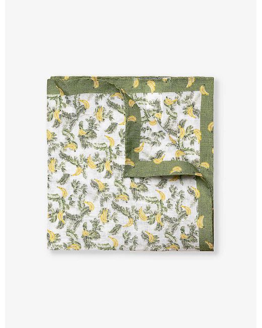 Eton of Sweden Green Graphic-print Linen Pocket Square for men