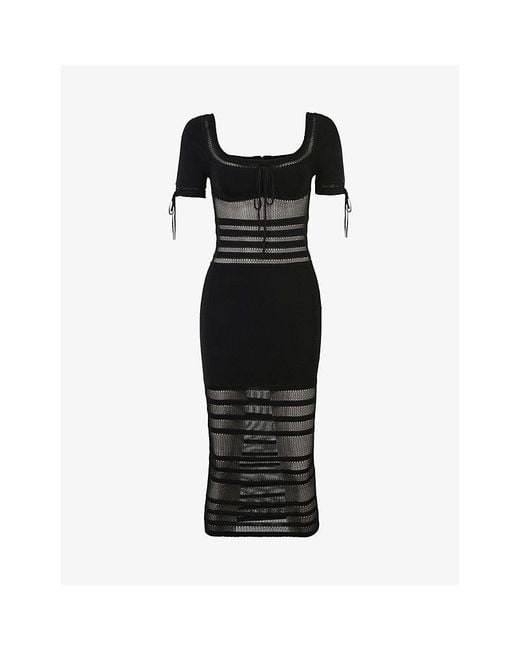 House Of Cb Black Lilla Panelled Knitted Midi Dress