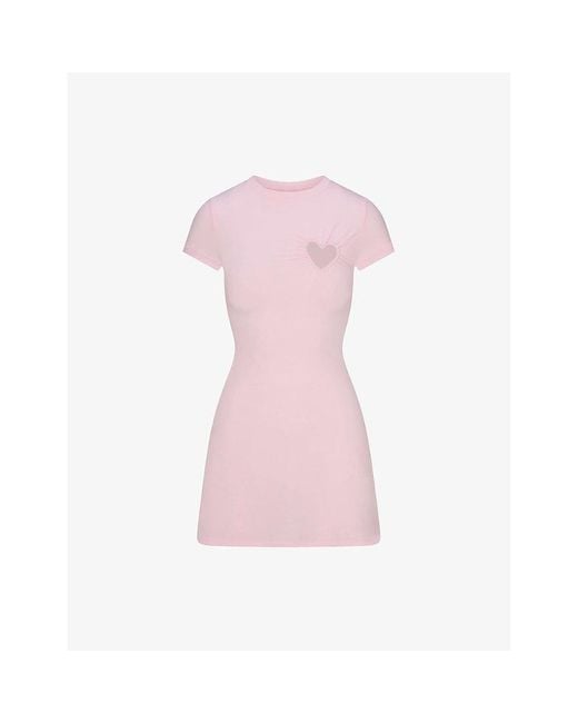 Skims Pink Heart Short-Sleeve Cotton-Jersey Mini Dress