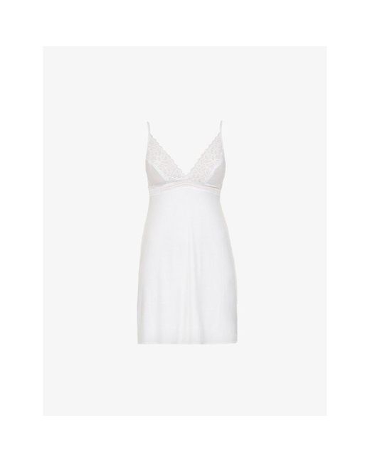 Wacoal White Raffine Lace-Trim Stretch-Jersey Chemise