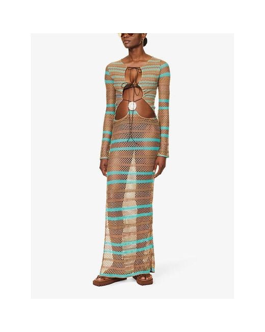 Jaded London Allure Striped Woven-blend Maxi Dress in Jaded London Allure Striped Woven-blend Maxi Dress in