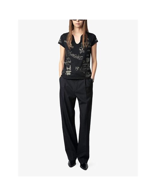 Zadig & Voltaire Black Henley Short-Sleeve Cotton-Jersey T-Shirt