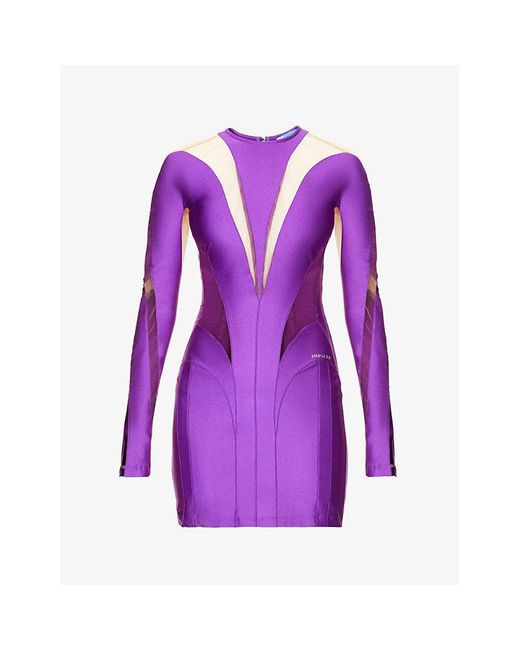 Mugler Purple Spiral Panelled Stretch-woven Mini Dress