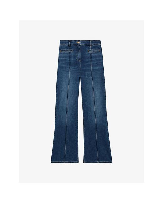 Reiss Blue Claude Flared-Leg Pintuck Stretch-Denim Jeans