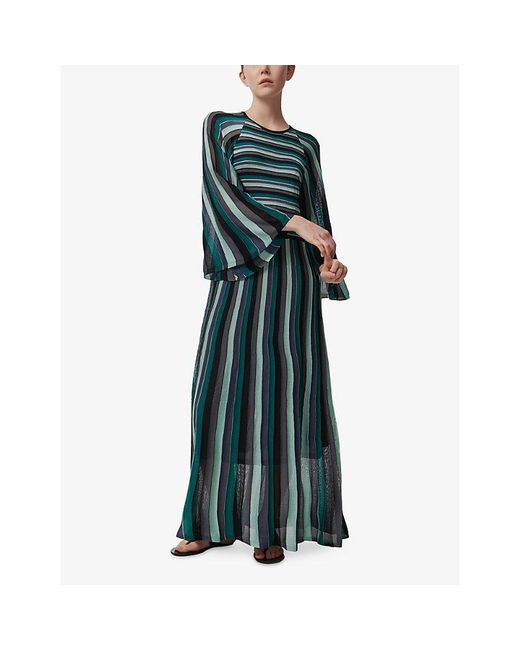 eem Green Stripe-Print A-Line Knitted Maxi Dress