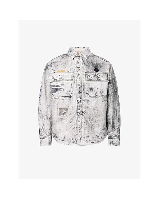 Aape Gray Distressed Fleece-lined Stretch-cotton Overshirt for men