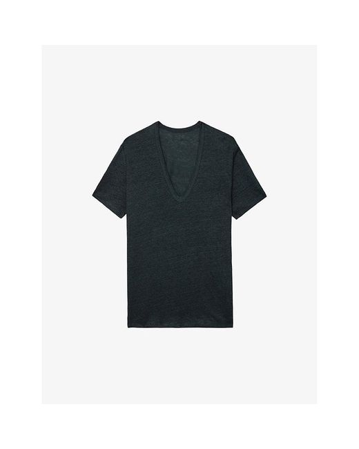 Zadig & Voltaire Black Wassa V-neck Short-sleeve Linen-blend T-shirt