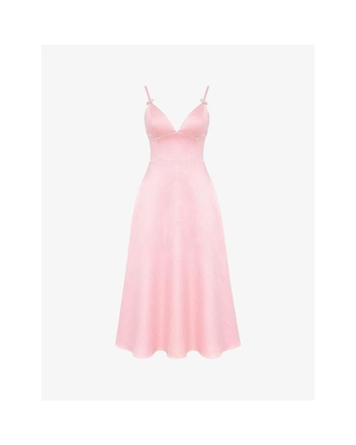 House Of Cb Pink Tiffany Bow Tie-Embellished Satin Midi Dress
