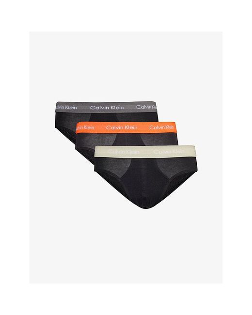 Calvin Klein Black Branded-waistband Mid-rise Pack Of Three Stretch-cotton Briefs for men