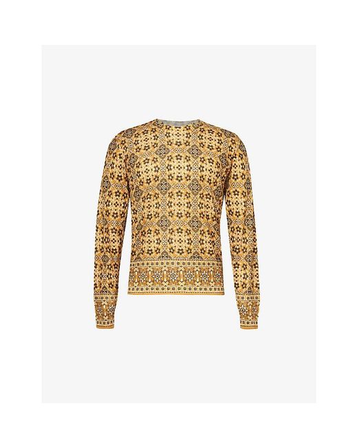 Etro Multicolor Graphic-patterned Crewneck Silk And Cashmere-blend Top X for men