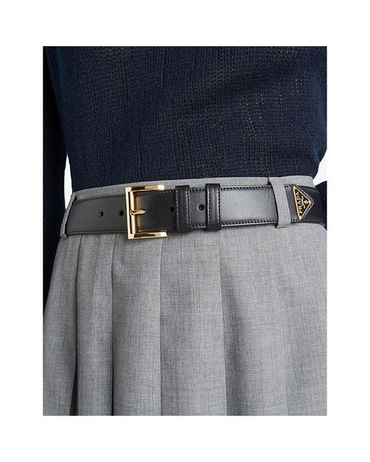 Prada Black Brand-Plaque Leather Belt