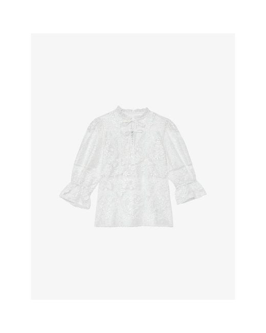 Reiss White Demi Sheer-Lace Woven Shirt