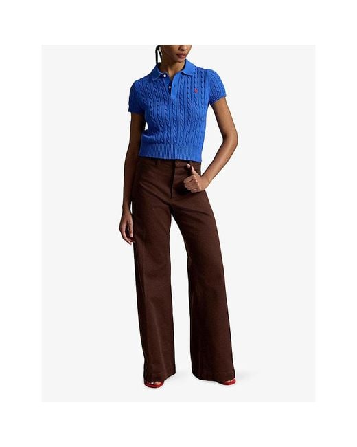 Polo Ralph Lauren Blue Cropped Cable-Knit Cotton Polo