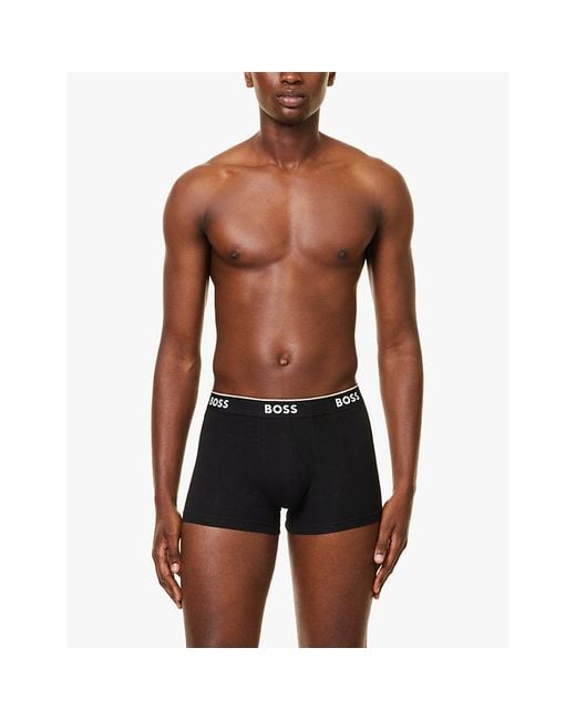 Boss Black Branded Waistband Stretch-Cotton Boxer Trunks for men