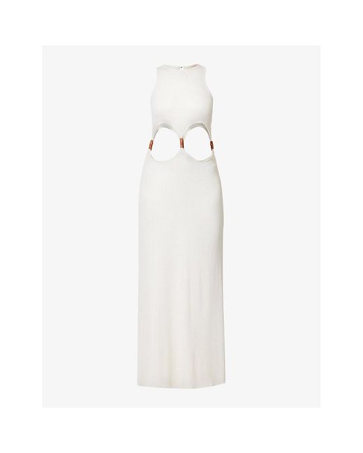 Savannah Morrow White Exclusive Palmera Bead-embellished Cut-out Knitted Maxi Dress