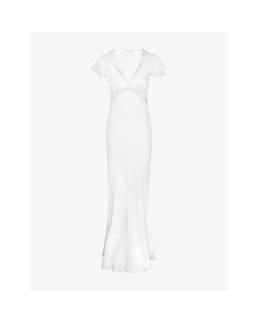 OMNES White Meadow Flutter-Sleeved Woven Bridal Gown