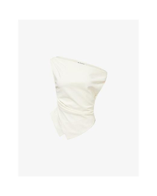 RÓHE Frames White Off-Shoulder Draped Woven Top