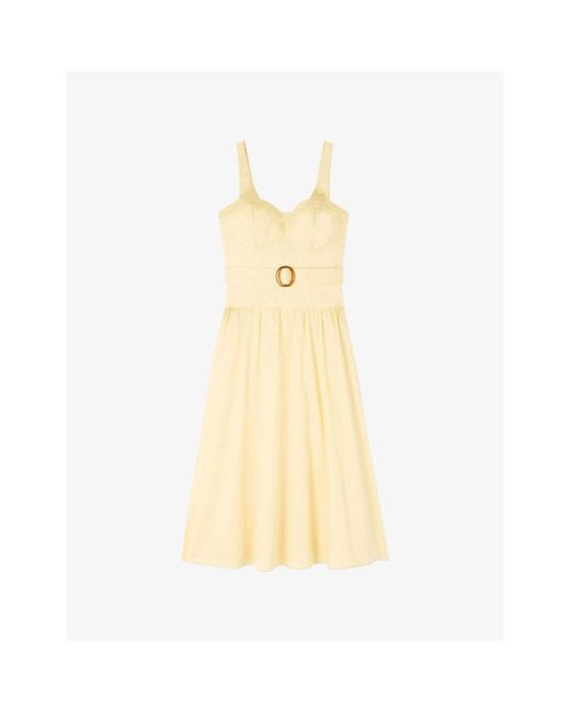 L.K.Bennett Metallic Alessia Square-Neck Belted Cotton Midi Dress