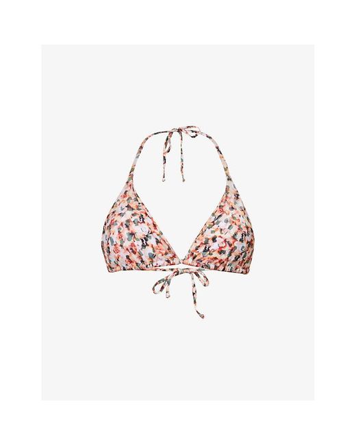 Gracejacob Pink Palm Nelly Triangle Bikini Top