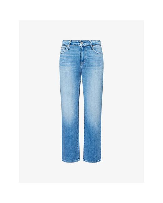 PAIGE Blue Cindy Cropped Raw-Hem Straight-Leg Denim Jeans