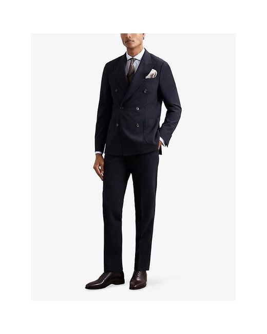Reiss Blue Belmont Slim-Fit Tapered-Leg Stretch Woven-Blend Trousers for men