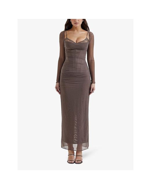 House Of Cb Brown Katarina Corseted Stretch-Woven Maxi Dress
