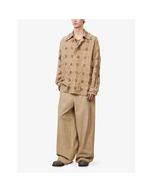 Uma Wang Natural Tab Checked Virgin Wool-Blend Shirt for men