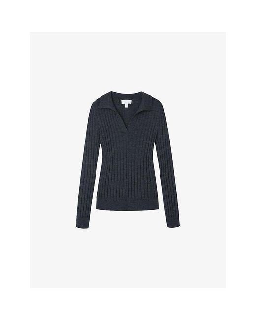 The White Company Blue The Company Ribbed Collar Wool Jumper