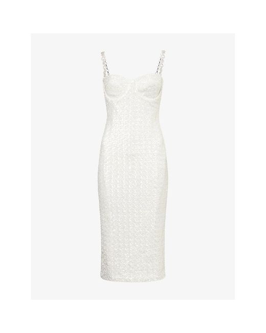 Nadine Merabi White Nina Sequin-Embellishment Stretch-Woven Midi Dress