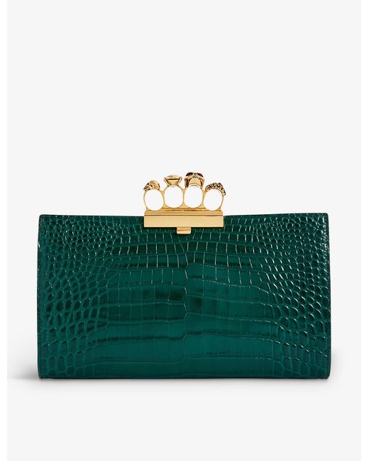 Alexander McQueen Four-ring Crocodile-embossed Leather Clutch Bag in ...