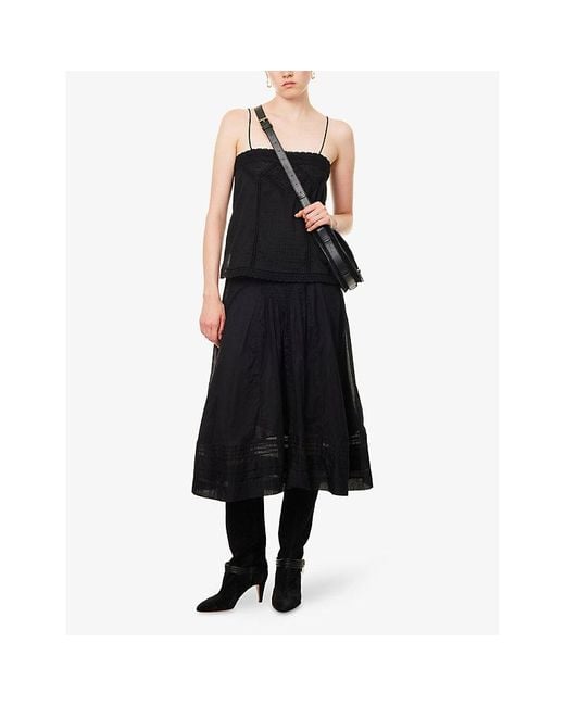 Isabel Marant Black Garliana Lace-Trim Cotton Midi Skirt