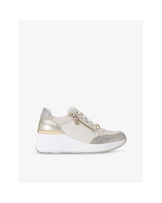 Carvela Kurt Geiger White Skyline Crystal-Embellished Wedge Leather Low-Top Trainers