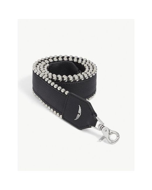 Zadig & Voltaire Black Studded Logo-Embossed Grained Leather Strap