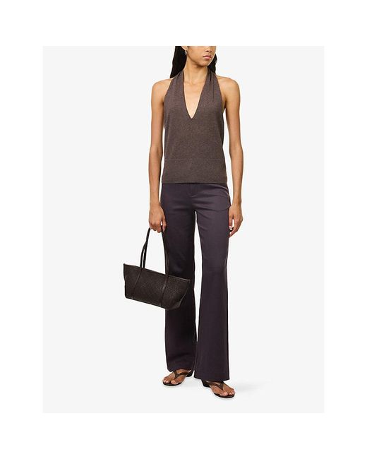 St. Agni Brown Sleeveless Halter V-Neck Wool Top