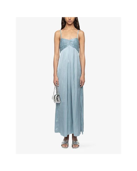 Zadig & Voltaire Blue Rippie V-Neck Satin Maxi Dress