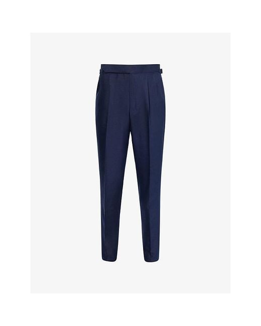 Dunhill Blue Double-Pleated Tailored Silk Trousers for men