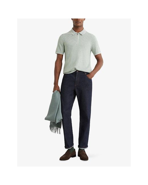 Reiss Gray Brink Half-Zip Knitted Polo Shirt for men