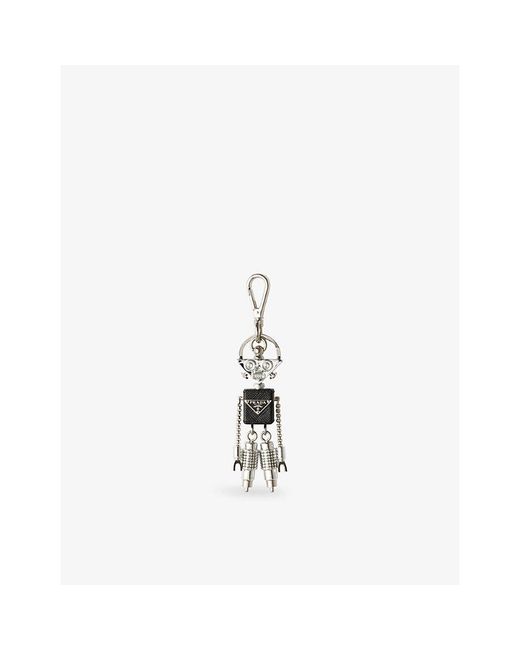Prada Metallic Robot Saffiano Leather Keychain Charm for men