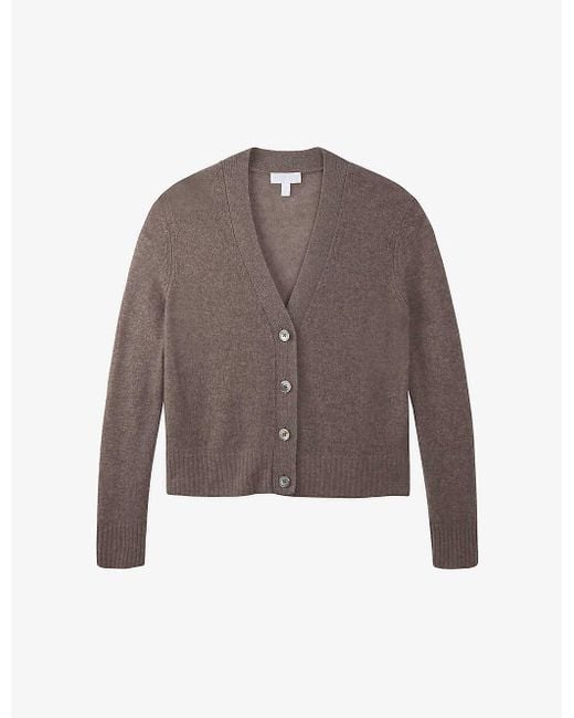 The White Company Brown V-neck Relaxed-fit Cashmere Cardigan